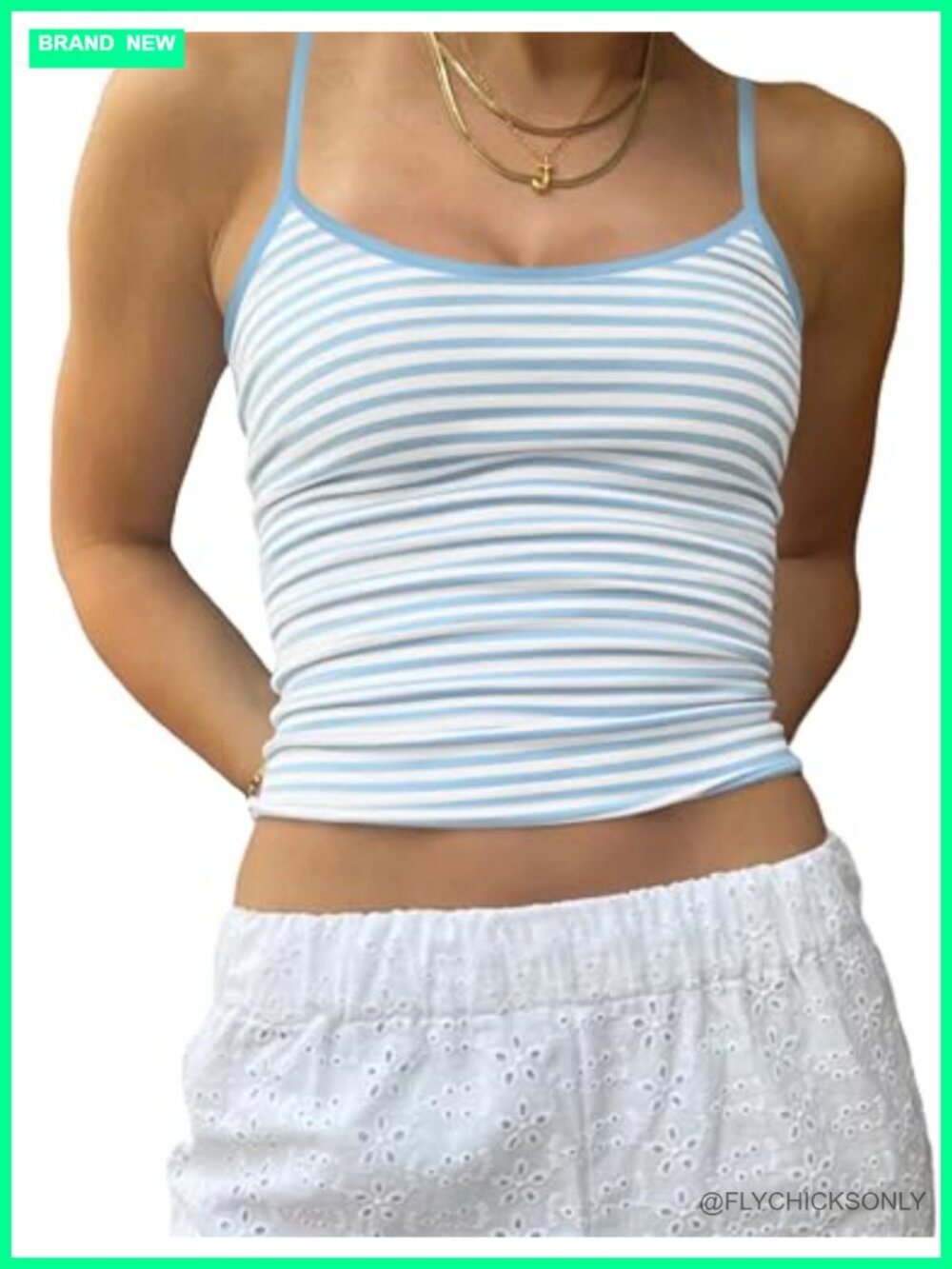 Sleeveless Striped Spaghetti Strap Crop Cami Tank Top Slim Fit Backless